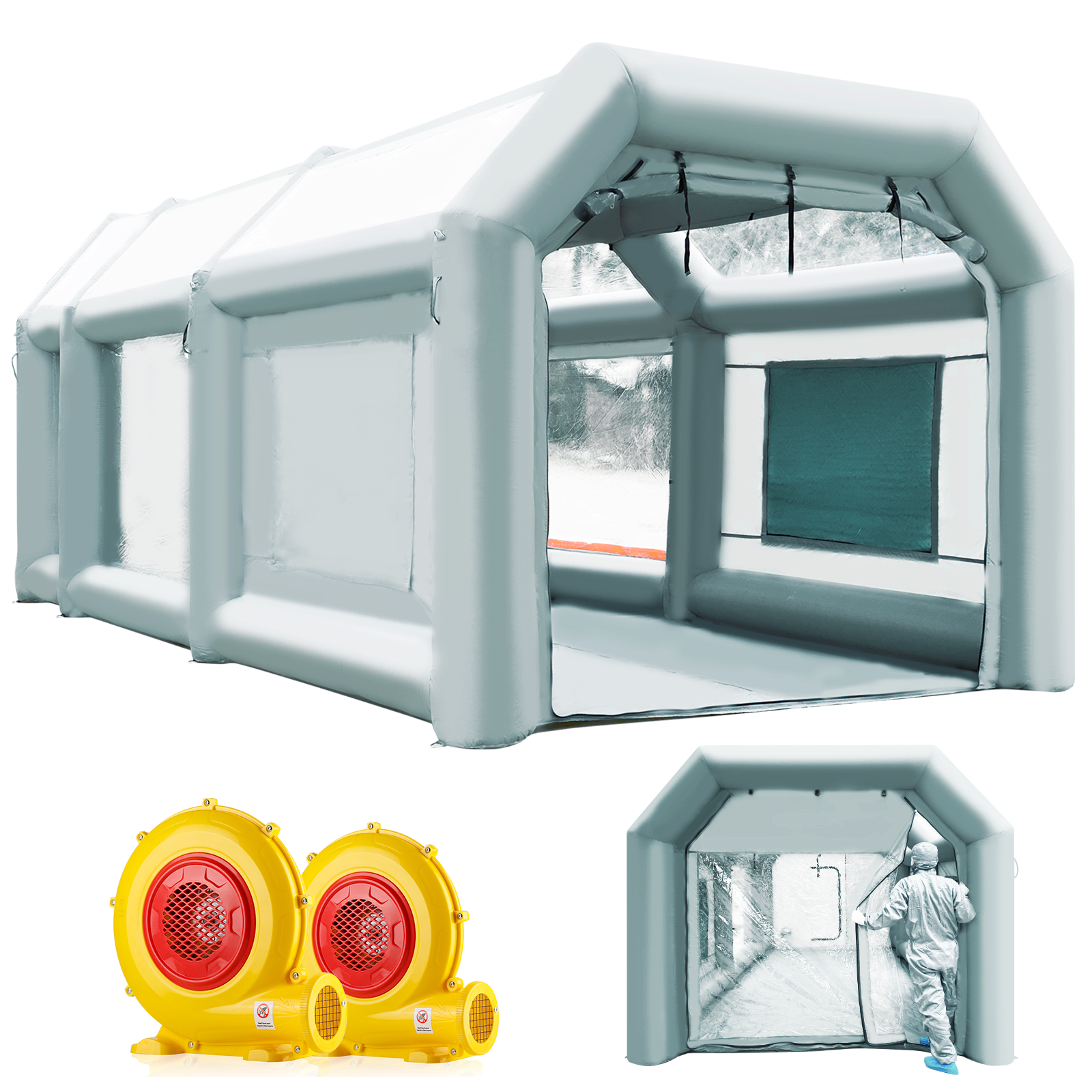 GORILLASPRO Inflatable Paint Booth 33X20X15Ft,Inflatable Spray Booth with  (950W+1100W) Blower,Upgrade Air Filter System Environment Friendly,More