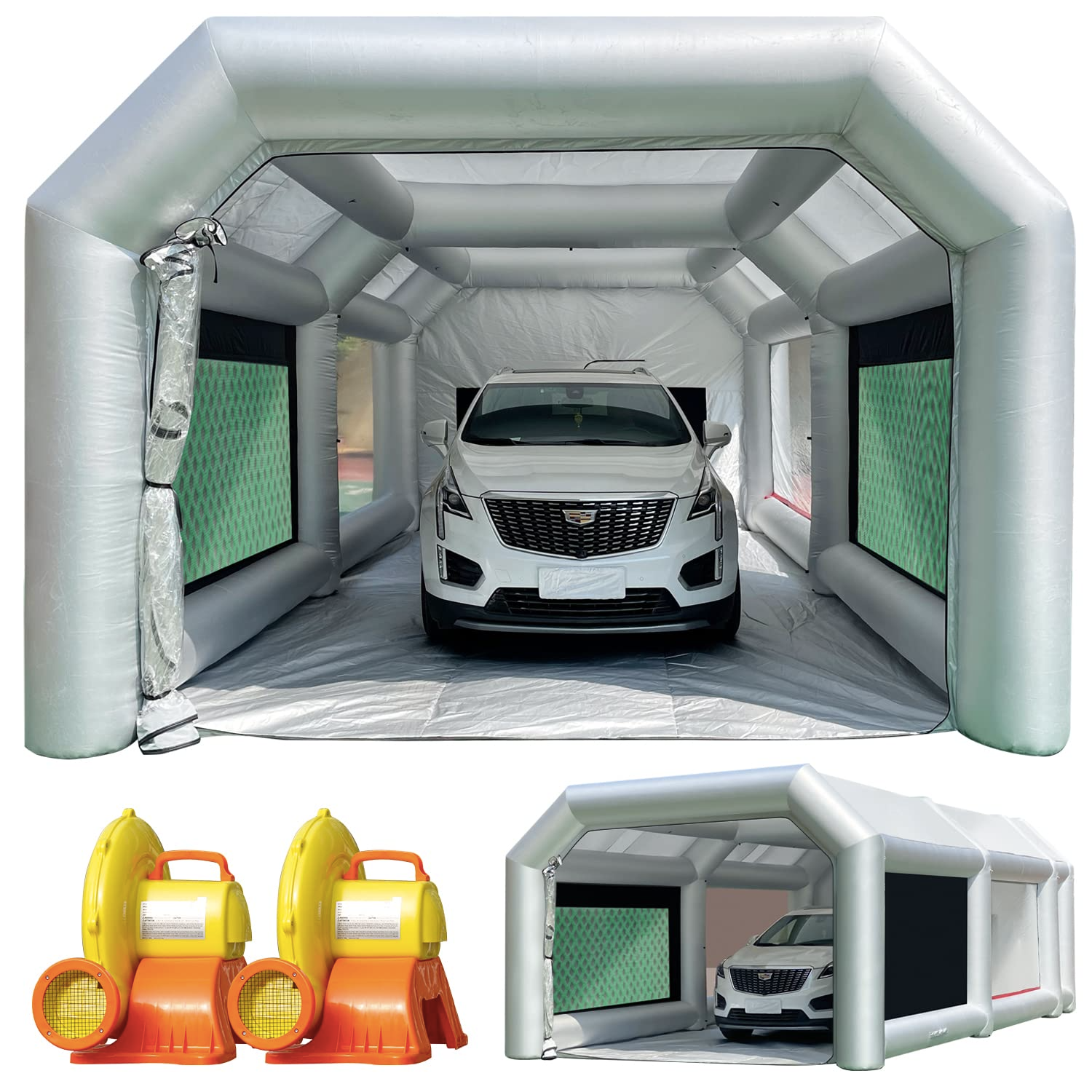 WARSUN Inflatable Paint Booth 28x15x10Ft with Dual-Layer & Oversized Air Filters Portable Paint Booth with 950W+750W Blowers Inflatable Spray Booth