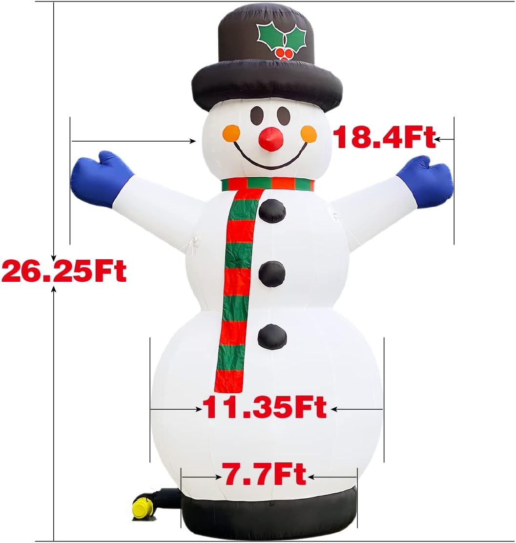 26Ft Giant Inflatable Snowman for Christmas with Blower Snowman Inflatable Outdoor Yard Decoration Lawn Xmas Party Blow Up Decoration with No Light