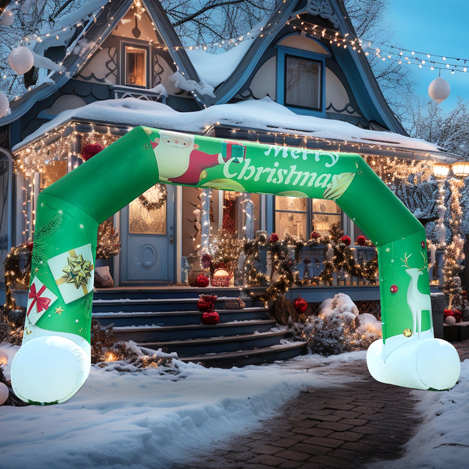 Christmas 20Ft Inflatable Arch Decoration with 250W Blower, Green Christmas Inflatable Snowman Archway for Xmas Party Arch and Outdoor Decoration