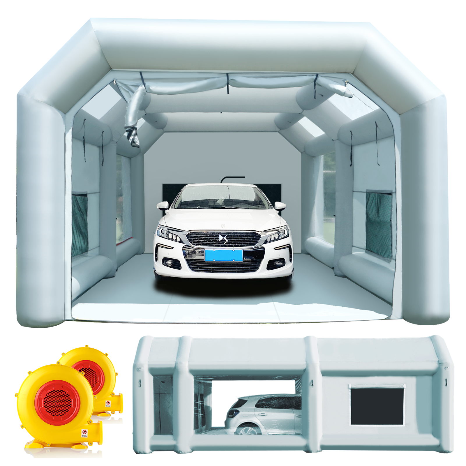 Sewinfla Professional Inflatable Paint Booth 26x15x10Ft with 2 Blowers (750W+950W) & Air Filter System Portable Paint Booth Tent Garage Inflatable Spray Booth Painting for Cars