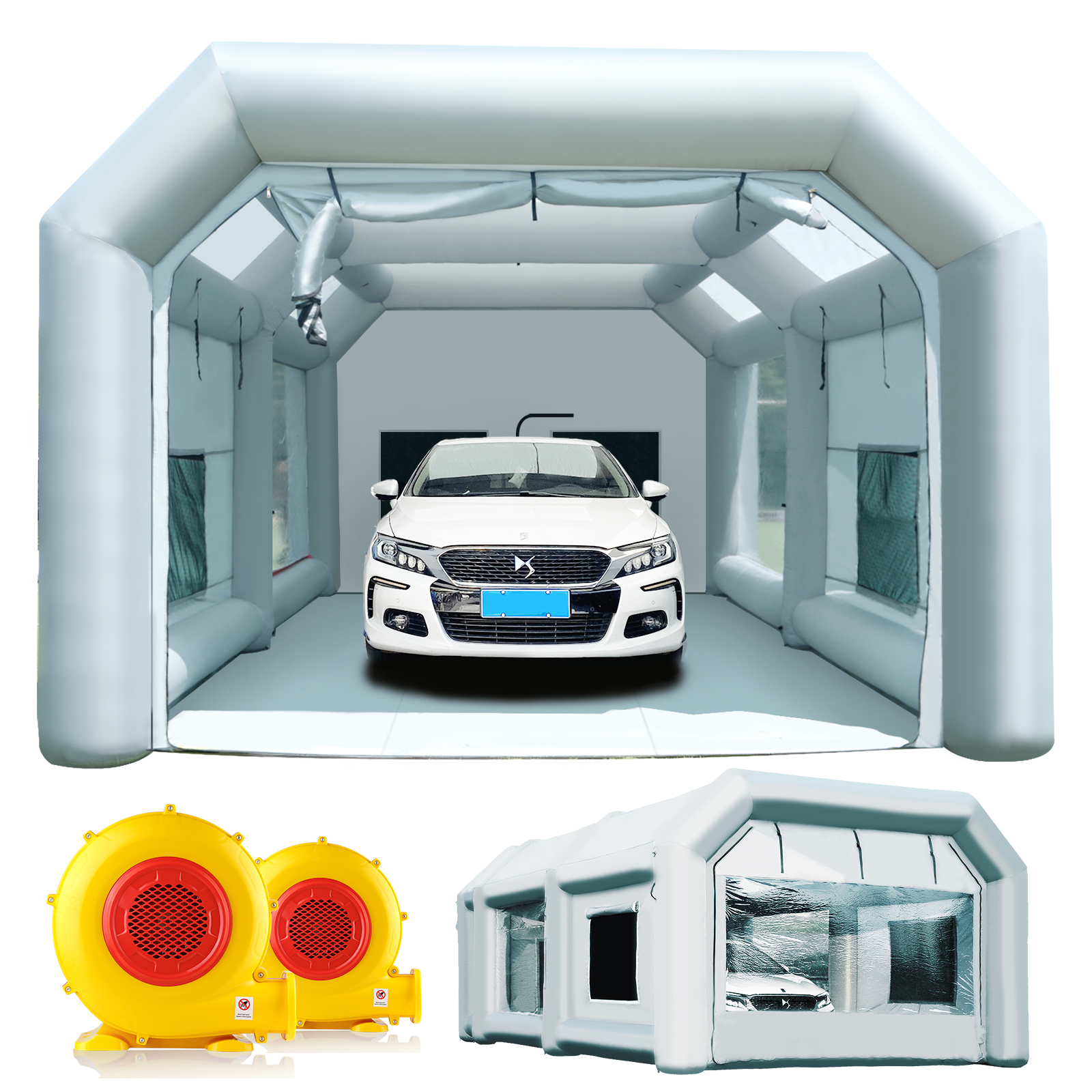 Sewinfla Professional Inflatable Paint Booth 28x15x11Ft with 2 Blowers (950W+950W) & Air Filter System Portable Paint Booth Tent Garage Inflatable Spray Booth Painting for Cars