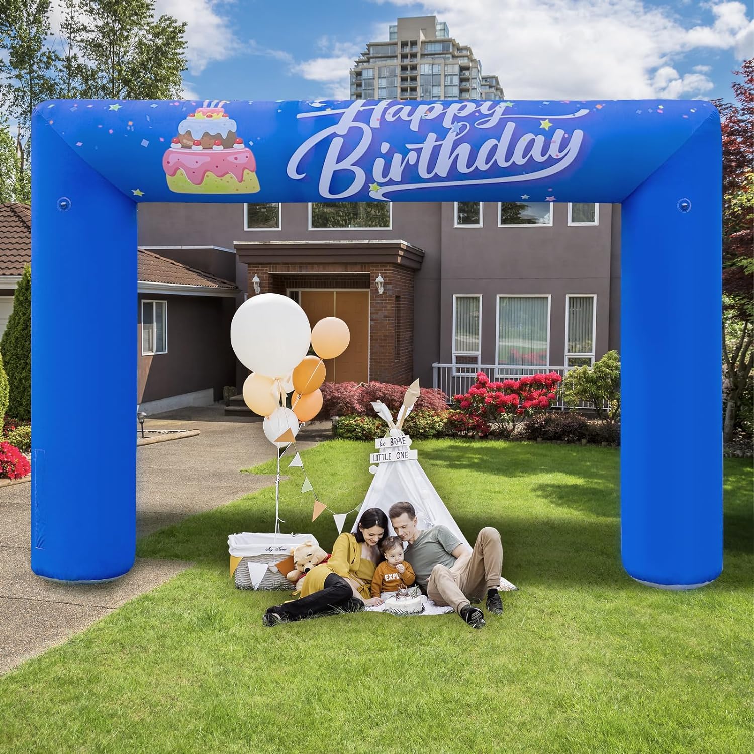 14x10ft Inflatable Birthday Party Arch Decoration, Garden Events Inflatable Archway, Suitable For Indoor, Outdoor, Lawn, Garden Decoration Parties