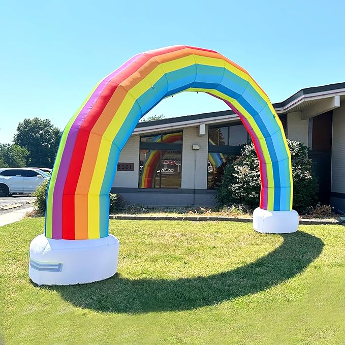 Sewinfla 20ft Rainbow inflatable Arch Advertising Party Celebration Garden Decoration Arch Strengthen PU Coated Oxford for Event Entrance Rental Advertisement
