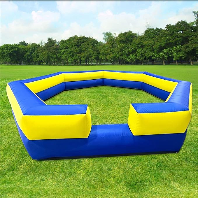WARSUN 15ft Blue & Yellow Portable Gaga Ball Pit With Built-In Blower 150w Inflatable Gaga Ball Court For Indoor Outdoor School Family Activities Inflatable Sport Games