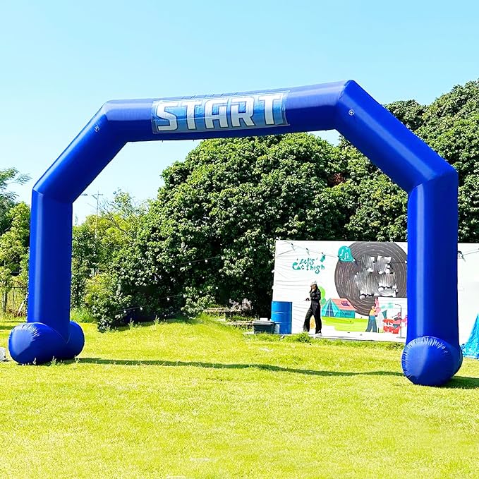Sewinfla 26ft Blue Black Hexagonal Inflatable Arch For Outdoor Marathon Blow Up Archway Competition Event, Advertising Business, With Start Finish Line Banners And Air Blower