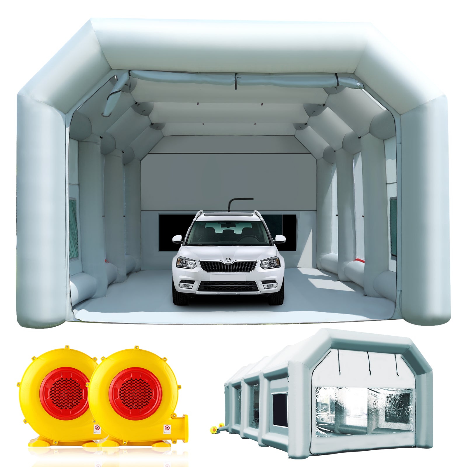 Sewinfla Professional Inflatable Paint Booth 33x16.5x11.5Ft with 2 Blowers (1100W+950W) & Air Filter System Portable Paint Booth Tent Garage Inflatable Spray Booth Painting for Cars