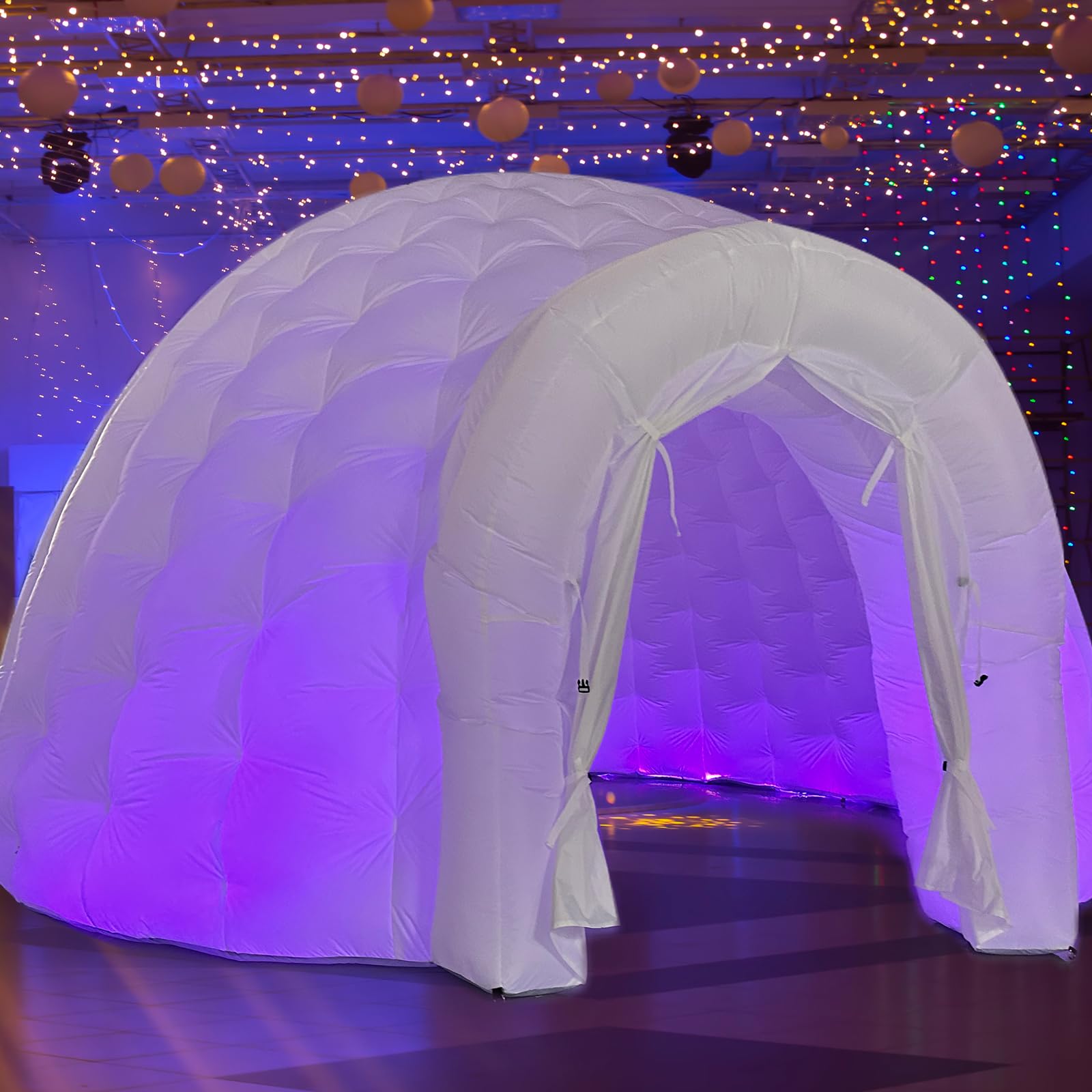 16Ft Inflatable Igloo Dome Tent, LED Strip Lights & Blower Included, Portable Igloo Party Tent for Night Club, Event ,Advertising