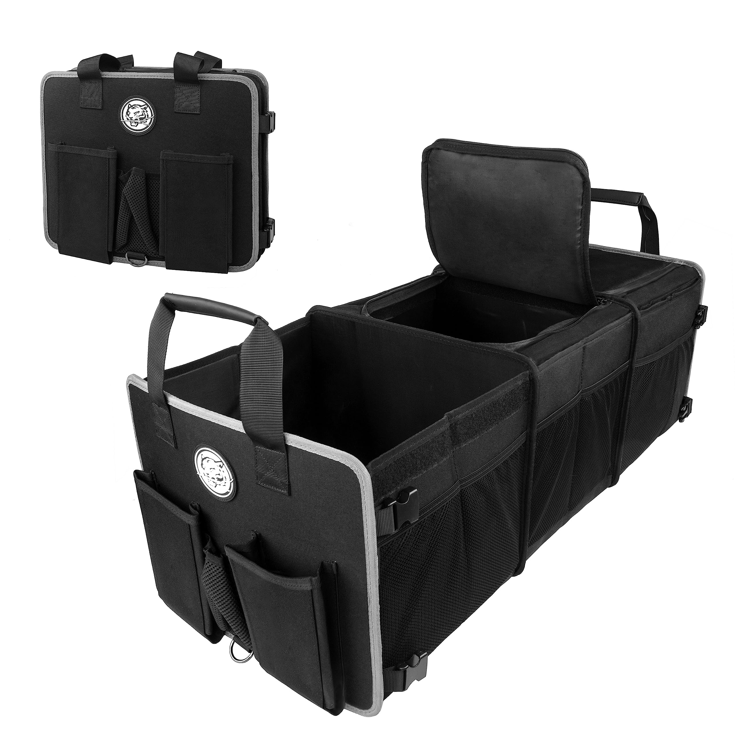 TKLoop Portable Trunk Organizer Premium 3 Compartments Collapsible Car Storage Organizer for Sedan, SUV, Truck, Minivan