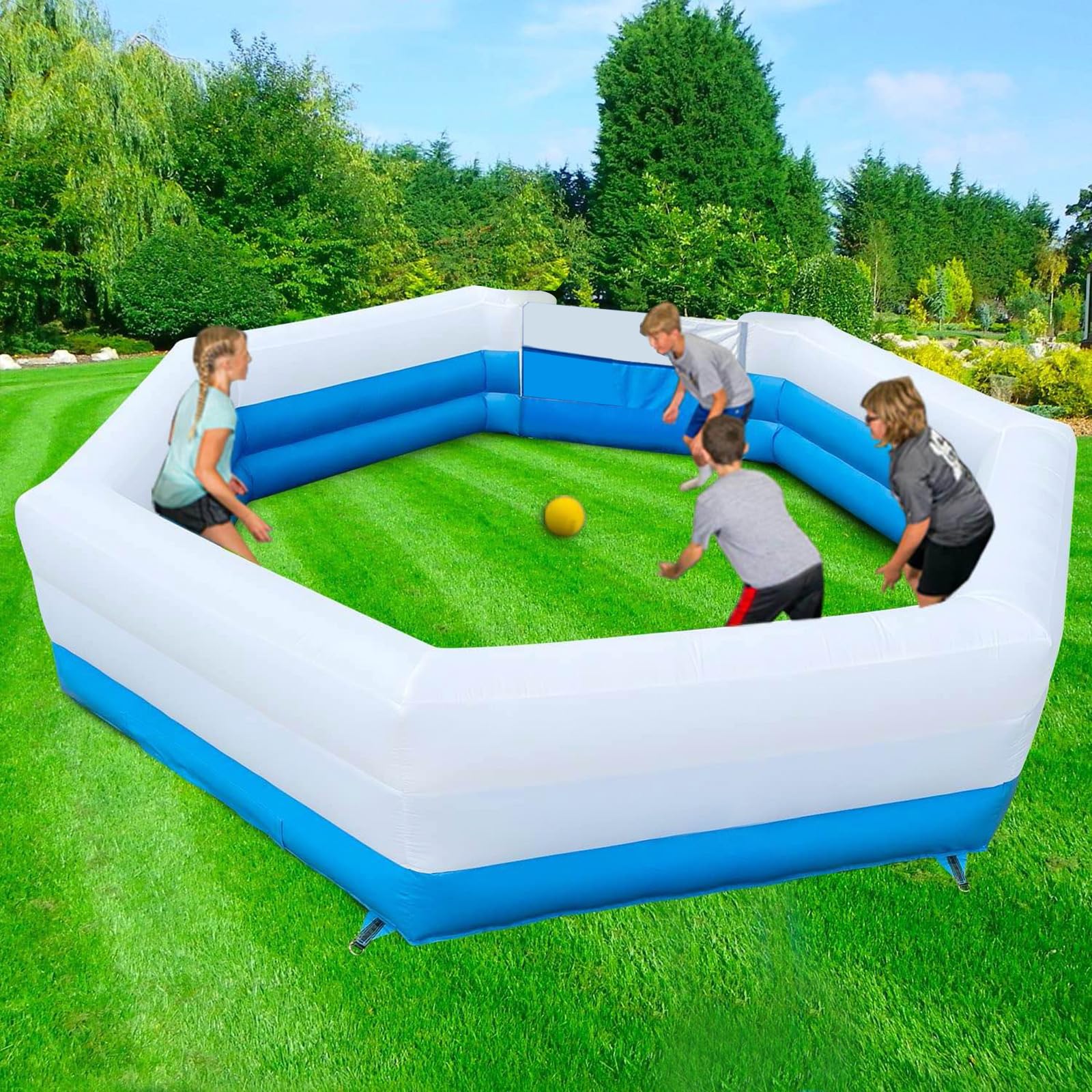WARSUN Blue & White Inflatable Gaga Ball Pit Gaga Ball Court with High-Power Blower – Durable, Easy Setup for Outdoor & Indoor Play, Ideal for Schools, Families & Parties