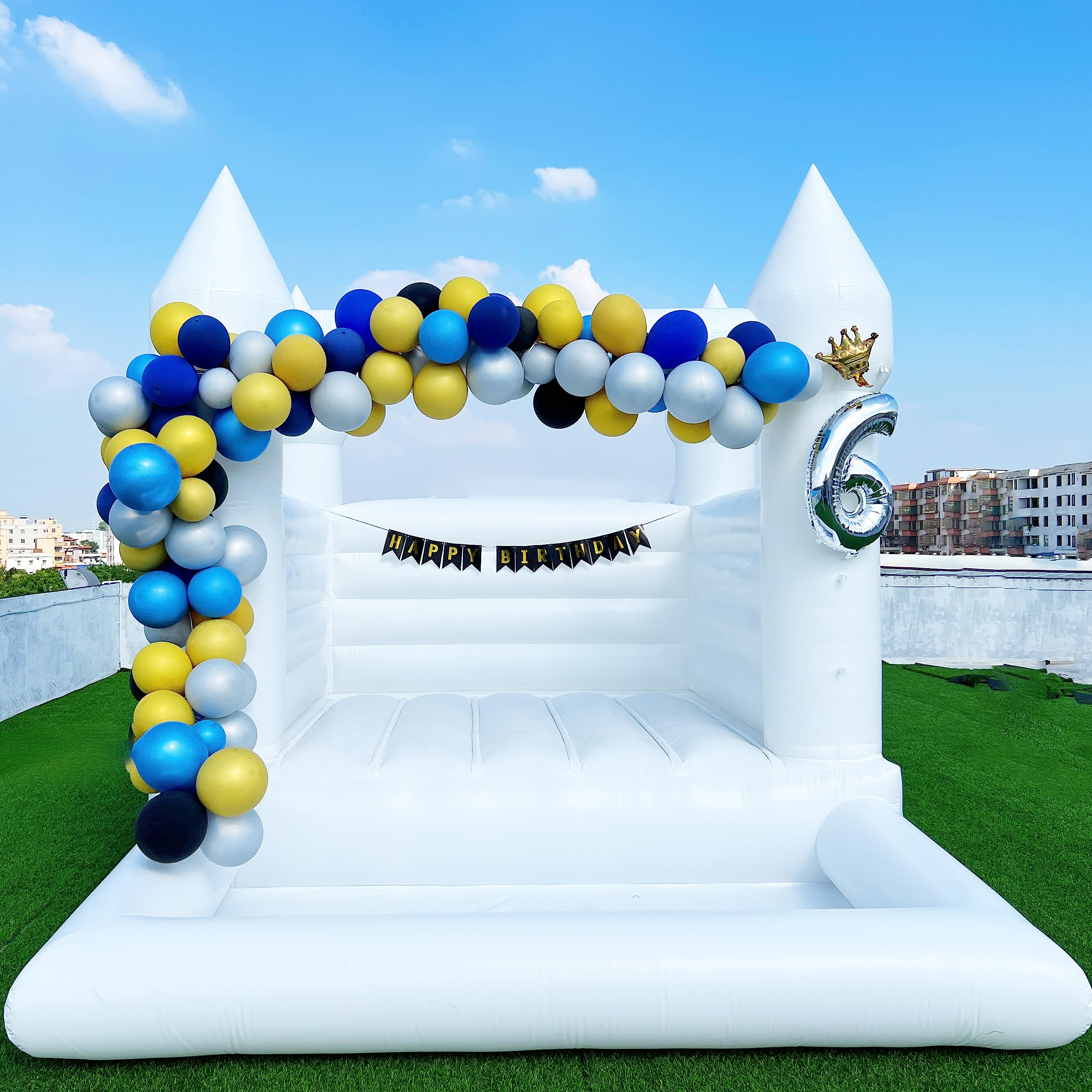 WARSUN Inflatable White Bounce House 13x10x10FT / 4x3x3m with Ball Pool&Blower All PVC Inflatable Jumper Bouncy Castle More Durable Bounce House Castle for Kids Birthday Wedding Party Business Photography