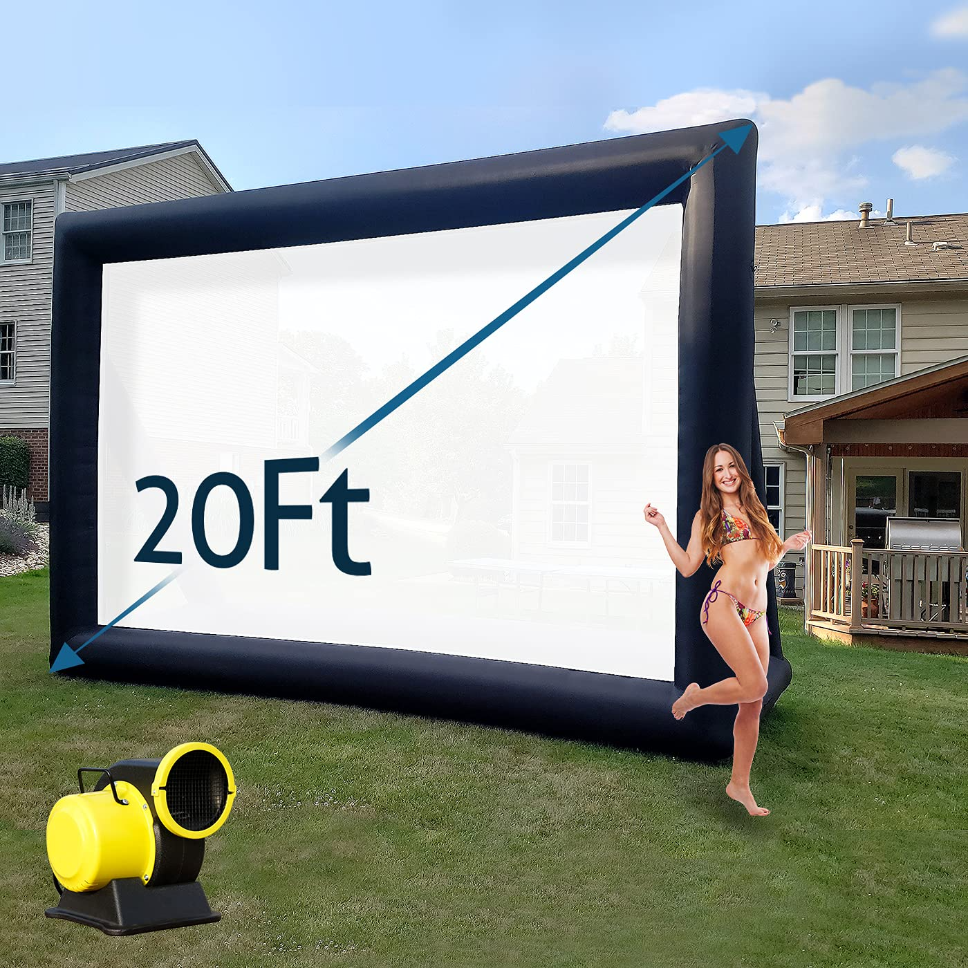 TKLoop Inflatable Movie Screen Indoor and Outdoor, Blow Up Projector Screen - Includes Inflation Fan, Tie-Downs and Storage Bag (20FT)