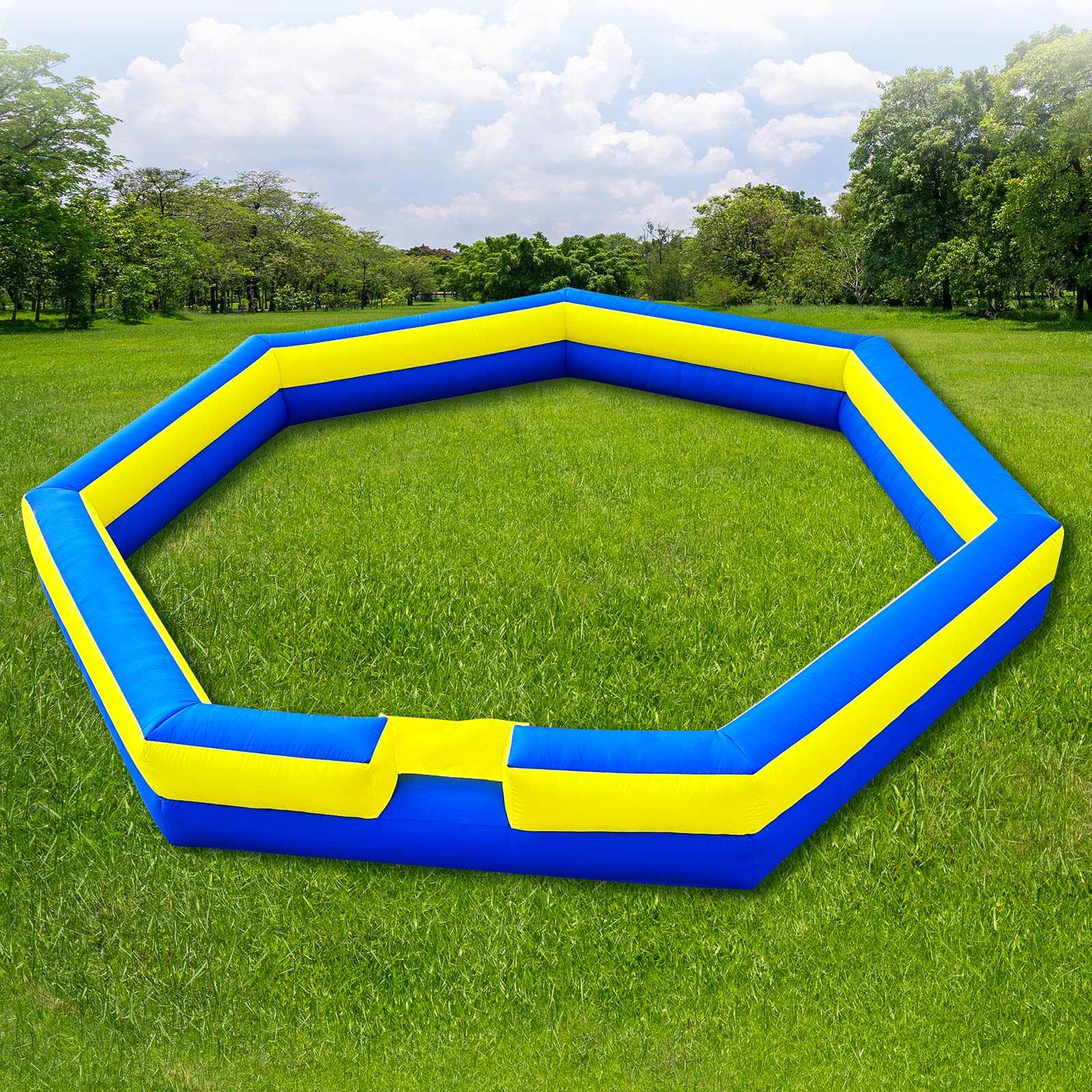 WARSUN 20ft Blue & Yellow Portable Gaga Ball Pit With Built-In Blower 150w Inflatable Gaga Ball Court For Indoor Outdoor School Family Activities Inflatable Sport Games