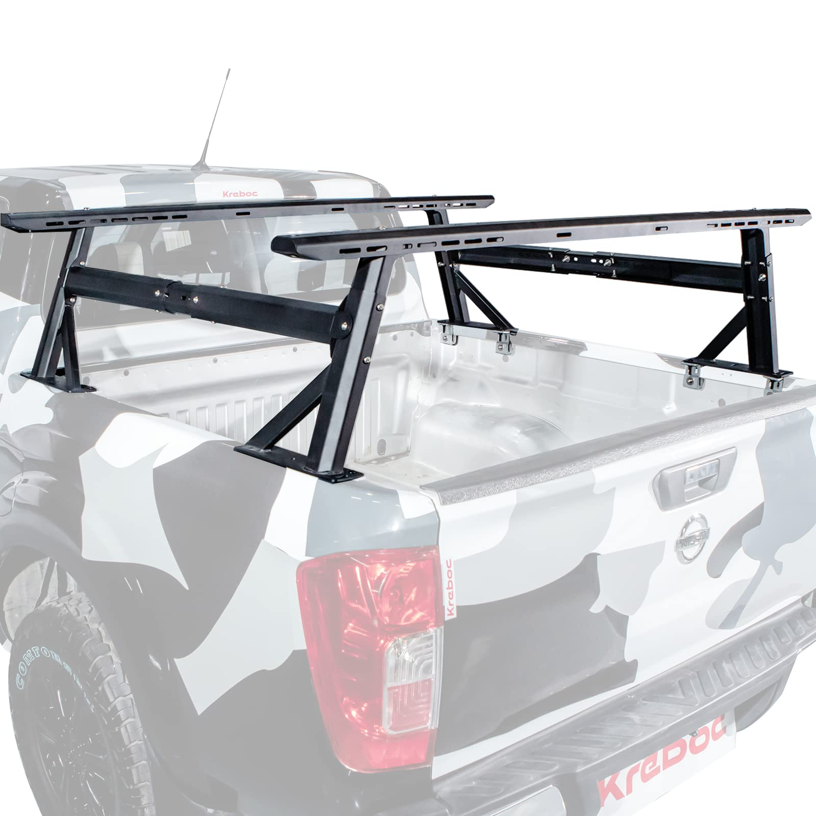 Kreboc Universal Adjustable Ladder Racks, Heavy Duty Metal Cargo Racks for Pickup Truck Bed 660lbs Load Capacity Black