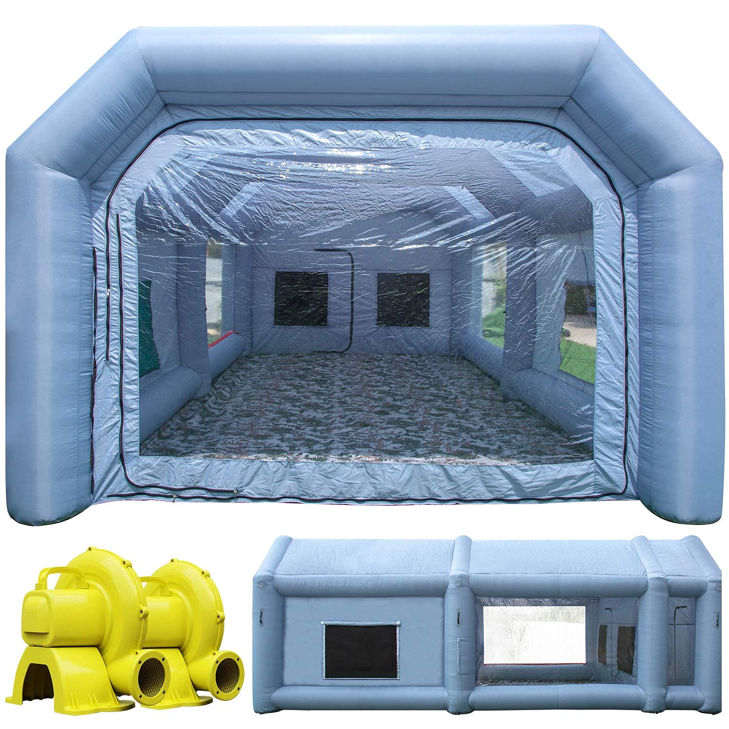 TKLoop Portable Inflatable Paint Booth 26x15x10Ft with 2 Blowers Inflatable Spray Booth with Air Filter System, Blow Up Spray Booth Tent (950W+750W)