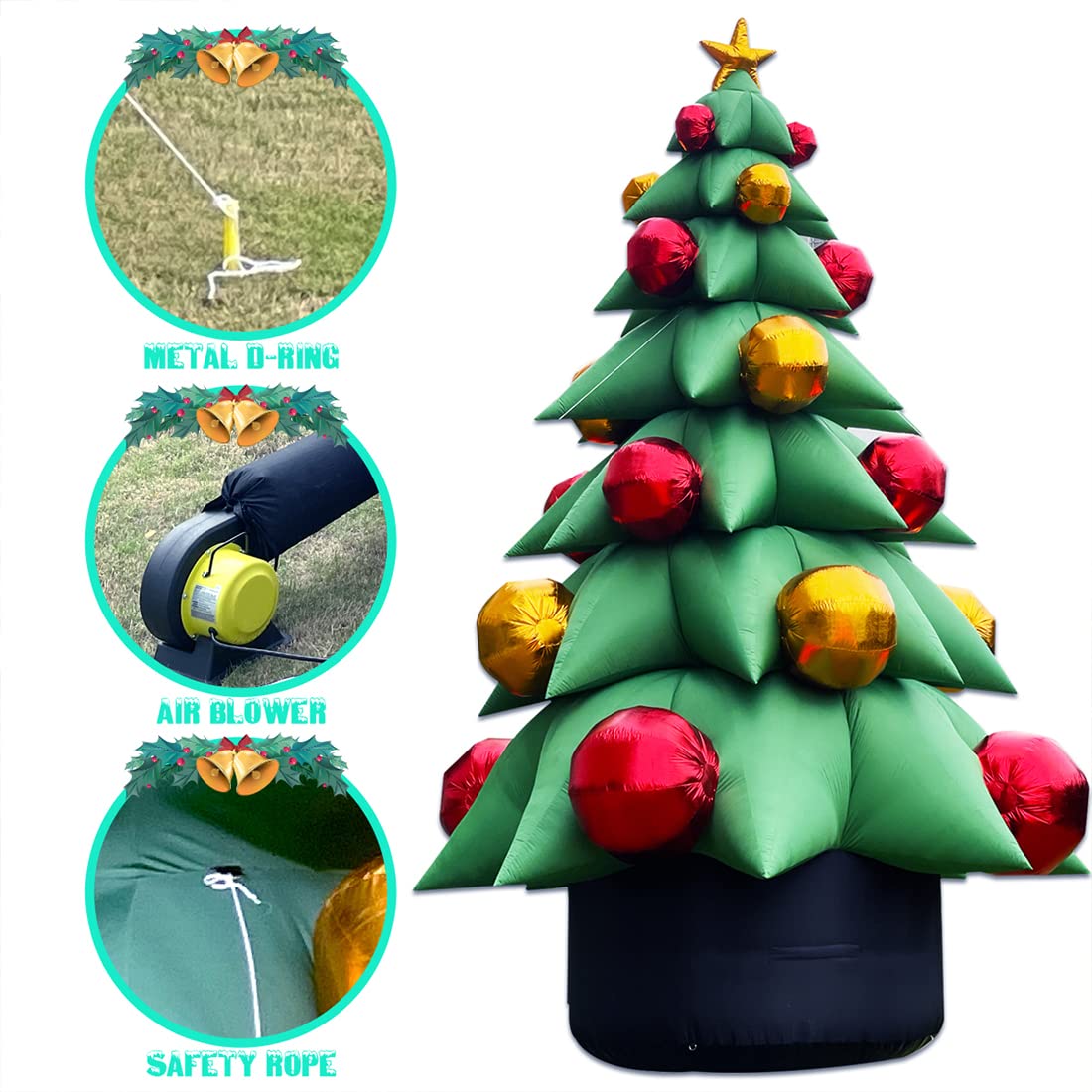 26Ft Tall Inflatable Green Christmas Tree with Multicolor Gift Boxes and Star - Outdoor Indoor Holiday Party Yard Decoration with No Light