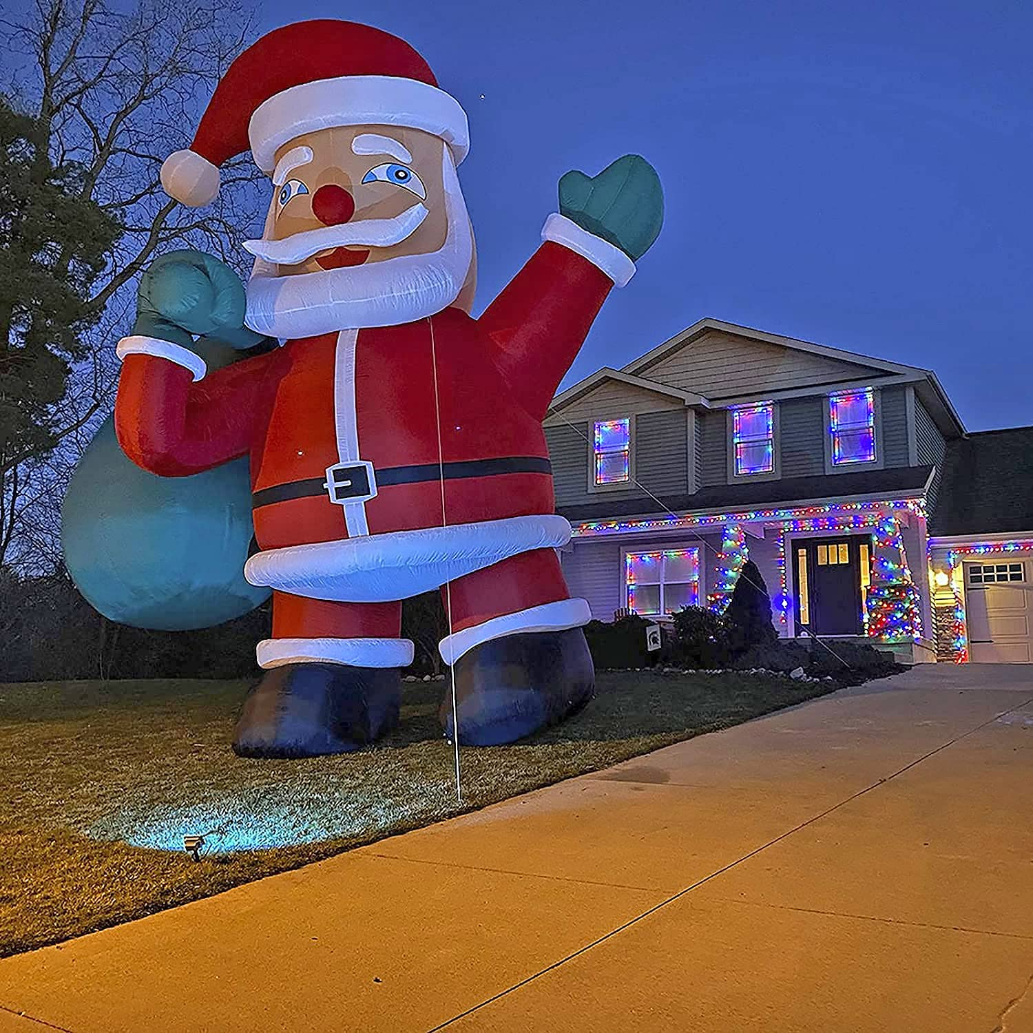Giant 33Ft Premium Inflatable Santa Claus with Blower for Christmas Yard Decoration Outdoor Yard Lawn Xmas Party Blow Up Decoration with No Light