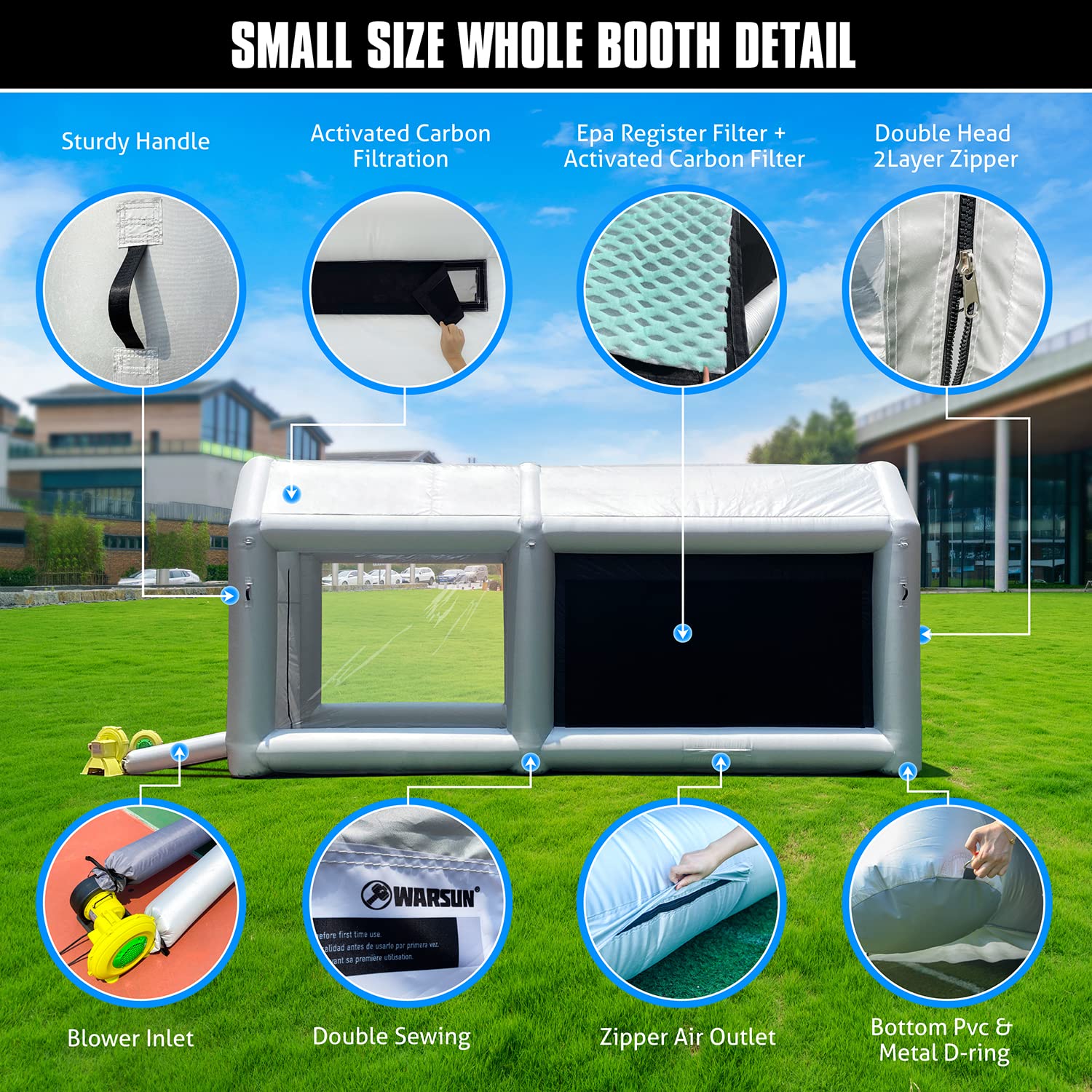 WARSUN Inflatable Paint Booth 20x11.5x9Ft with Double & Oversized Air Filters System Inflatable Spray Booth with 2 Blowers(550W+480W) Portable Spray