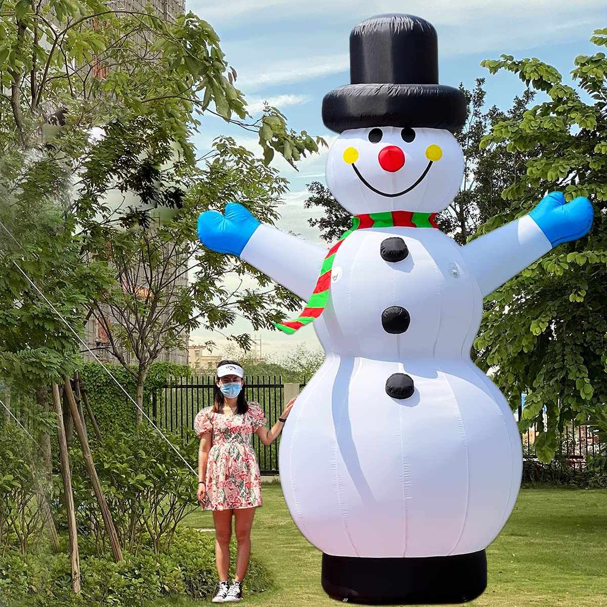 13Ft Christmas Inflatable Snowman Lighted with Blower Snowman Inflatable Outdoor Yard Decoration Lawn Xmas Party Blow Up Decoration with Light