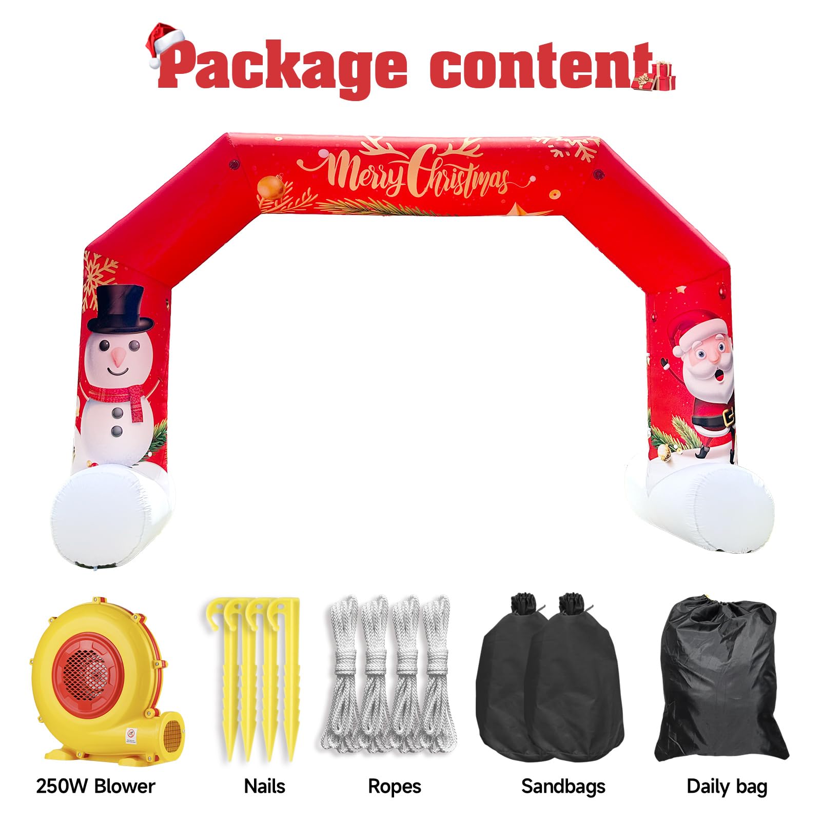 Christmas 20Ft Inflatable Arch Decoration with 250W Blower, Red Christmas Inflatable Snowman Archway for Xmas Party Arch and Outdoor Decoration