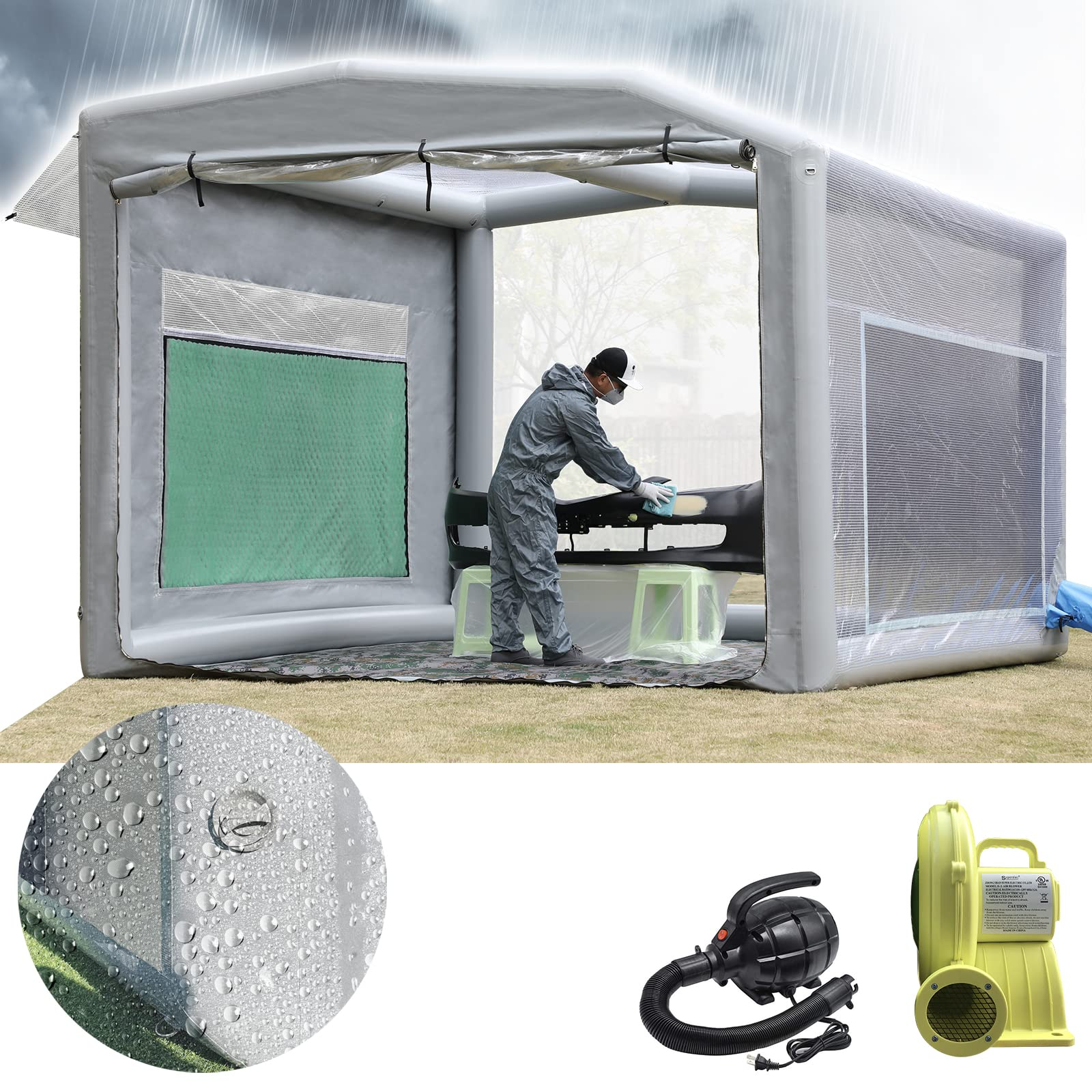 New Version Sewinfla Airtight Waterproof Paint Booth 13x11.5x10ft with a 750W Blower for Ventilation Durable Portable Paint Booth Perfect Solution for Overspray Problem