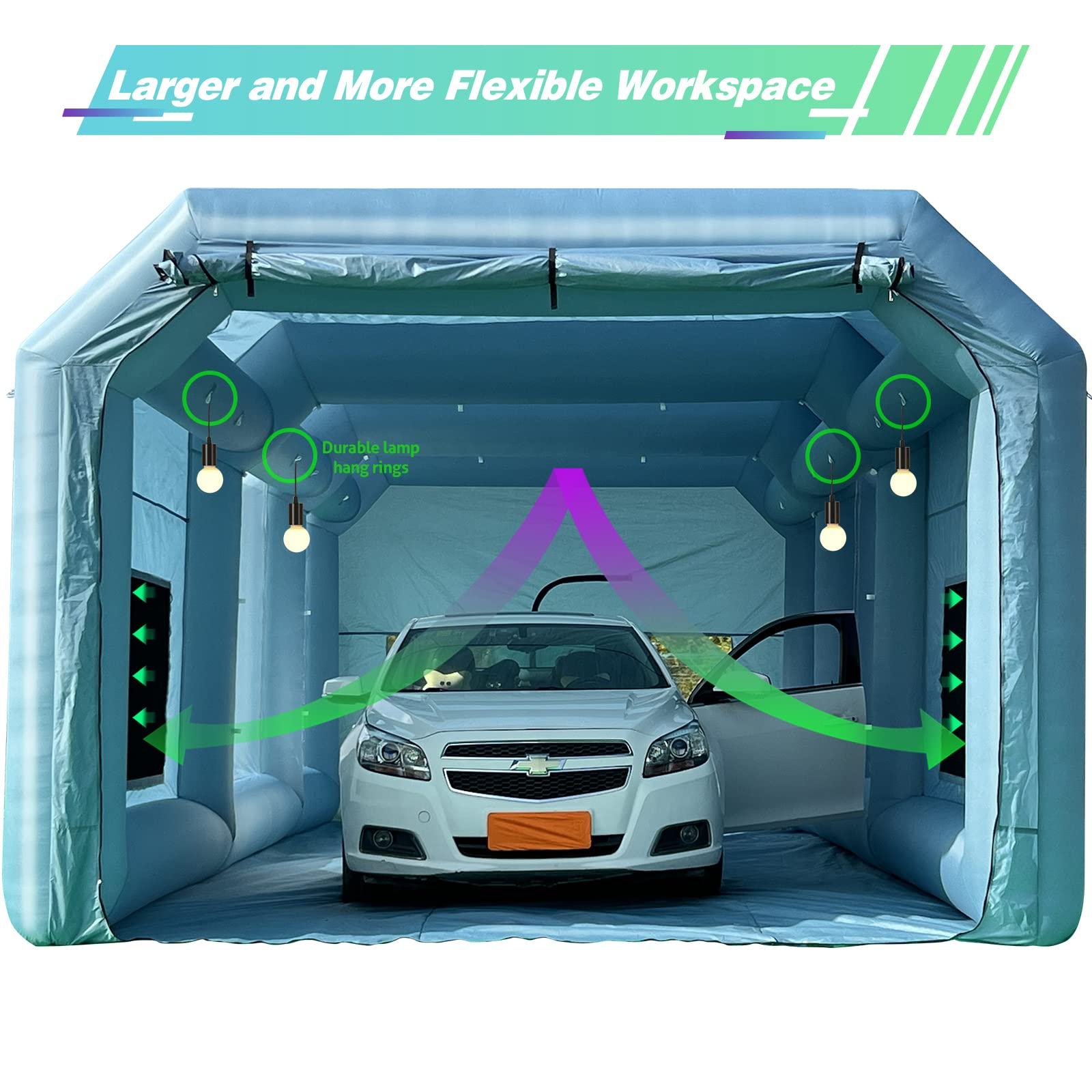 TKLoop Portable Inflatable Paint Booth 30x18x12Ft with 2 Blowers Inflatable Spray Booth with Air Filter System, Blow Up Spray Booth Tent - No Tool Room(750W+1100W)