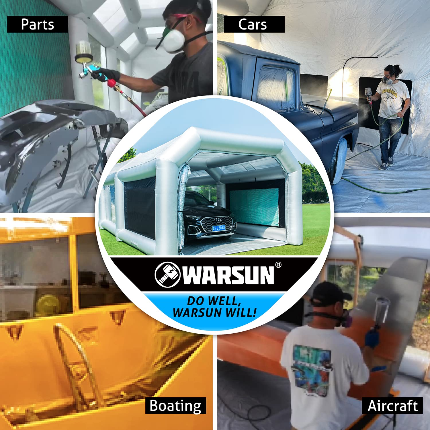 WARSUN Inflatable Paint Booth 28x15x10Ft with Dual-Layer & Oversized Air Filters Portable Paint Booth with 950W+750W Blowers Inflatable Spray Booth Painting for Car