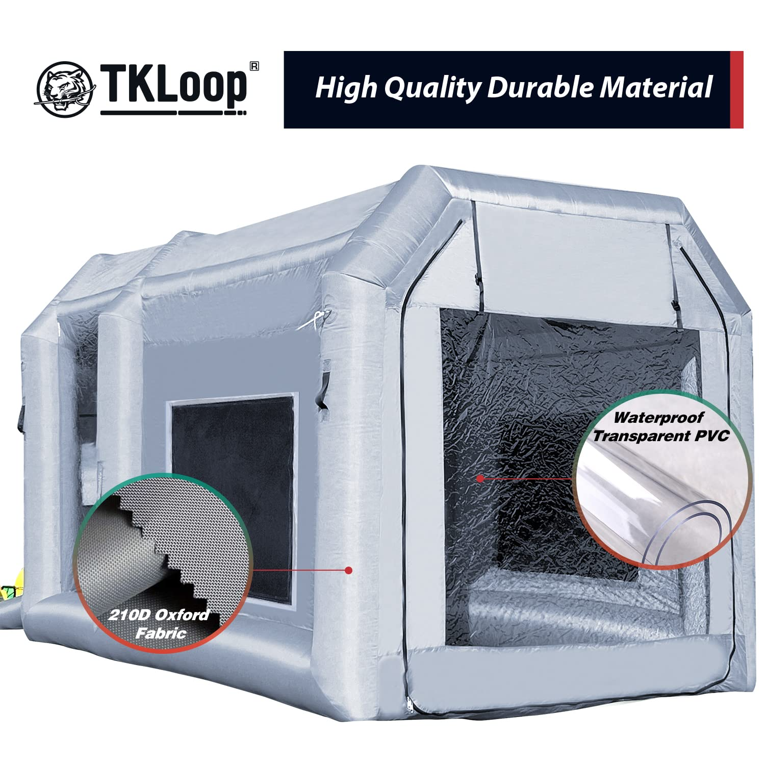 TKLoop Portable Inflatable Paint Booth Tent 13x8.2x8.2Ft with One Blower 750W Inflatable Spray Paint Booth with Air Filter System, Blow Up Paint Booth- No Tool Room